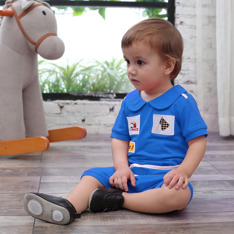 stylesilove Baby Boy Car Racer Romper - Cotton Short Sleeve Outfit for Birthday, Halloween, Toddler Clothes (Blue, 12-18 Months) - Image 3